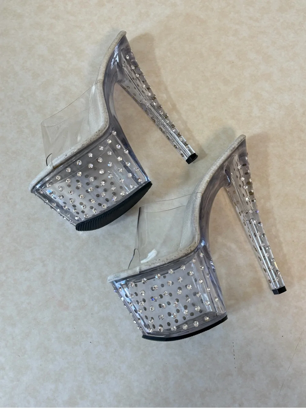 Pleaser Clear Platform Heels with Rhinestone Accents
